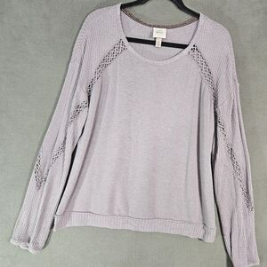 Knox Rose Womens XL Boho Sweatshirt Lilac Purple Waffle Crochet Trim Crewneck